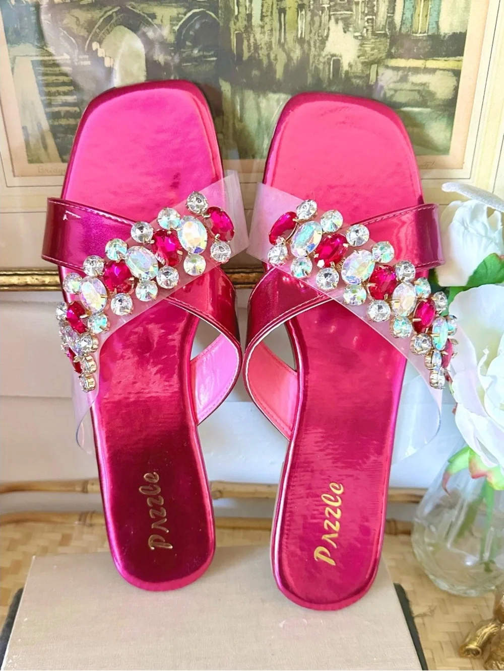 Pazzle Fuchsia Slip Into Sparkle Sandals, size 11